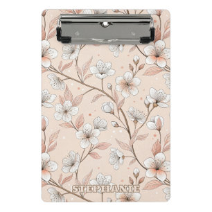 Minicarpeta De Pinza Rama Floral de Melocotón Suave con Flores Blancas