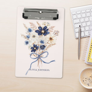 Minicarpeta De Pinza Ramo de flores azules marino acuarela personalizad