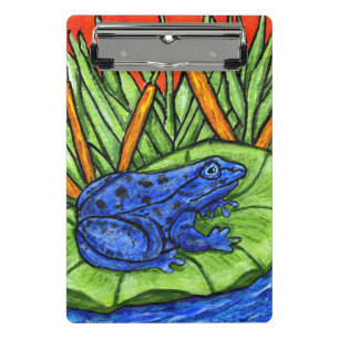 Minicarpeta De Pinza Rana azul brillante con manchas en Lily Pad Grass