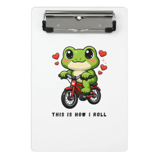 Minicarpeta De Pinza Rana Ciclista Adorable | Arte de Rana Kawaii en Bi