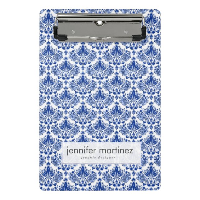 Minicarpeta De Pinza Reales Elegantes Damascos Azules Y Blancos (Anverso)