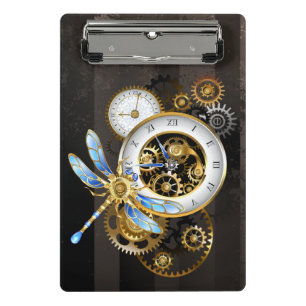 Minicarpeta De Pinza Reloj de vapor con libélula mecánica