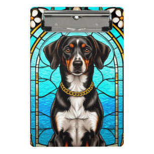 Minicarpeta De Pinza Retrato en vidrio emplomado de un perro con cadena