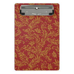 Minicarpeta De Pinza Rojo y estampado de flores del oro