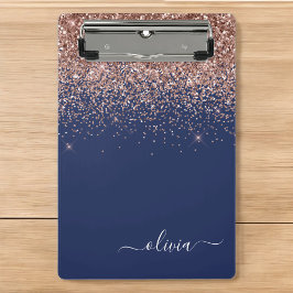 Minicarpeta De Pinza Rosa Dorado Azul Marino Brillo Rosa Monograma