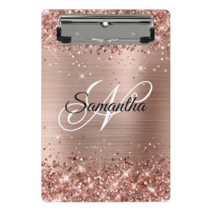 Minicarpeta De Pinza Rosa Dorado Brillante Monograma Elegante
