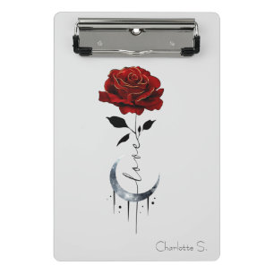 Minicarpeta De Pinza Rosa roja de tatuaje y luna de luna creciente con