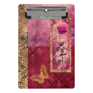 Minicarpeta De Pinza Rosa rosa caliente grunge estilo floral