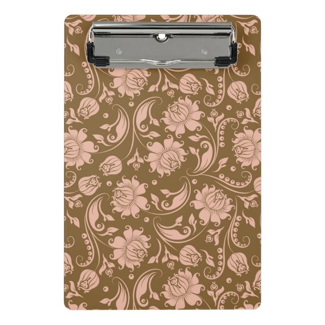 Minicarpeta De Pinza Rosa y estampado de flores de Brown (Anverso)