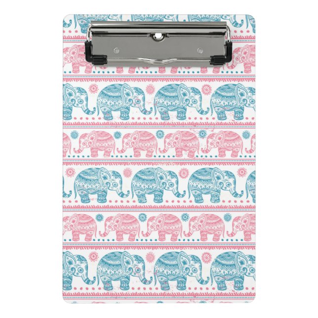 Minicarpeta De Pinza Rosa y modelo étnico verde azulado del elefante (Anverso)