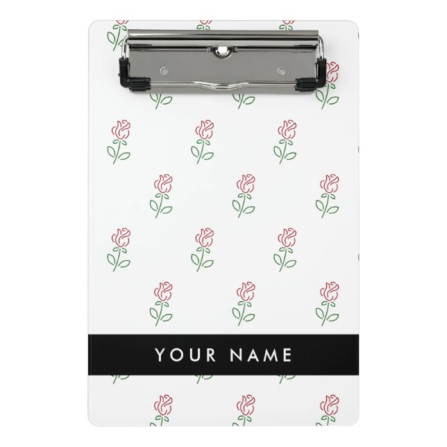 Minicarpeta De Pinza Roses Rojos, Patrón De Rosas, Tu Nombre (Anverso)
