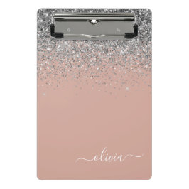 Minicarpeta De Pinza Rubor rosa dorado plata brillo monograma femenino