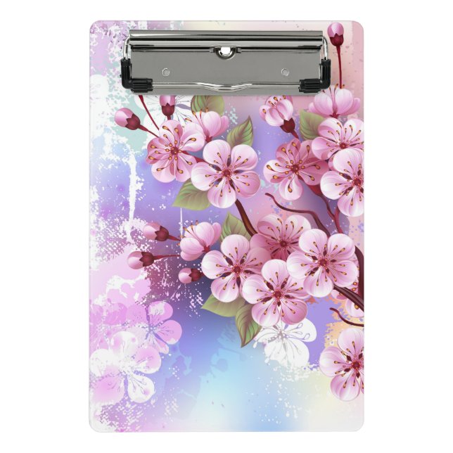 Minicarpeta De Pinza Sakura rosa sobre fondo de pintura (Anverso)
