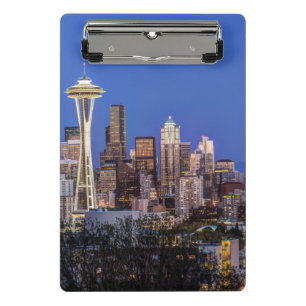 Minicarpeta De Pinza Seattle, centro y Mt. Rainier al anochecer