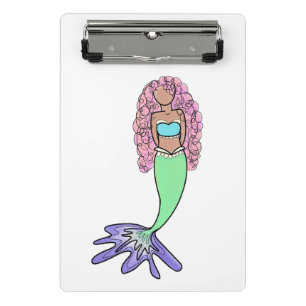 Minicarpeta De Pinza sirena arcoíris rosa azul morado verde negro rizad