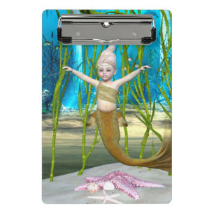 Minicarpeta De Pinza Sirena Pequeña Fantasía Niña, Océano Azul