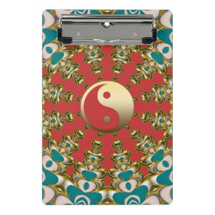 Minicarpeta De Pinza Sol de Yin Yang dorado turquesa