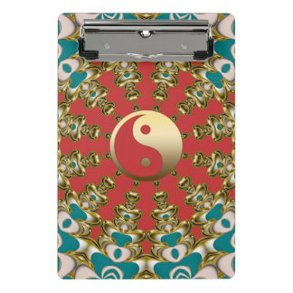 Minicarpeta De Pinza Sol de Yin Yang dorado turquesa