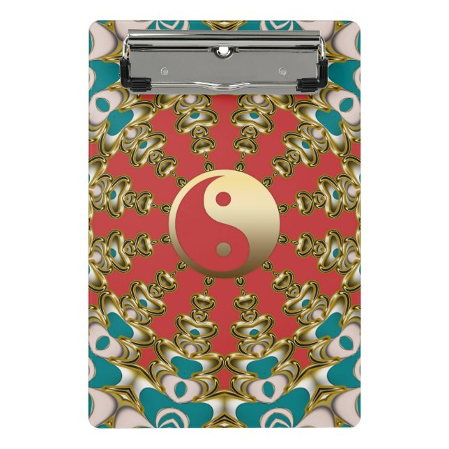 Minicarpeta De Pinza Sol de Yin Yang dorado turquesa (Anverso)