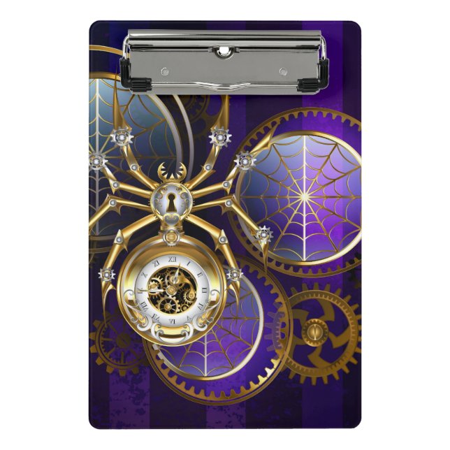 Minicarpeta De Pinza Spider Steampunk sobre fondo morado (Anverso)