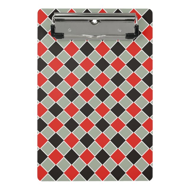 Minicarpeta De Pinza Squares Patrón blanco rojo negro + tu trasero. (Anverso)
