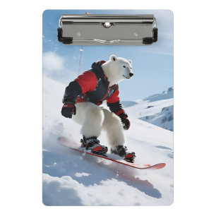 Minicarpeta De Pinza Surreal Polar Bear Snowboarding Winter Adventure