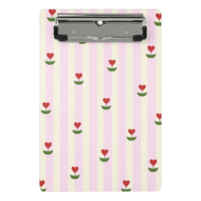 Minicarpeta De Pinza Sweet Heart Flower Pattern – Soft Pink Striped  (Anverso)
