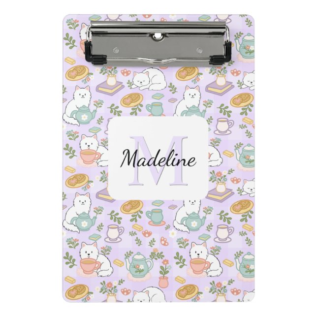 Minicarpeta De Pinza Tea & Bookish Cats Personalized Mini Clipboard (Anverso)