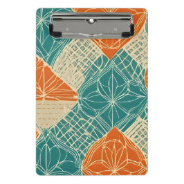 Minicarpeta De Pinza Teal, Orange, and Tan Abstract Flowers