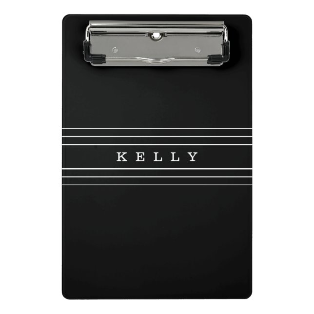 Minicarpeta De Pinza Texto Personalizado y franjas modernas | Blanco y  (Anverso)