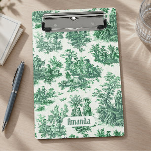 Minicarpeta De Pinza Toile de Jouy monograma floral verde vintage