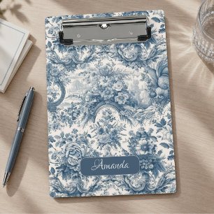 Minicarpeta De Pinza Toile de jouy monograma floral vintage azul