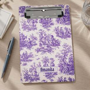 Minicarpeta De Pinza Toile de jouy monograma vintage floral púrpura
