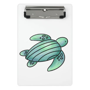 Minicarpeta De Pinza tortuga marina pintada con acuarela azul verde de 