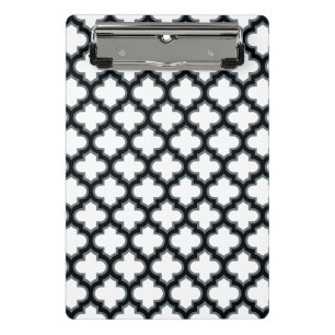 Minicarpeta De Pinza Trébol blanco y negro, Entramado, Quatrefoil