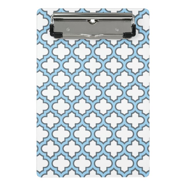 Minicarpeta De Pinza Trellis azul blanco y bebé, Entramado, Quatrefoil (Anverso)