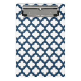 Minicarpeta De Pinza Trellis azul blanco y naval, Entramado, Quatrefoil