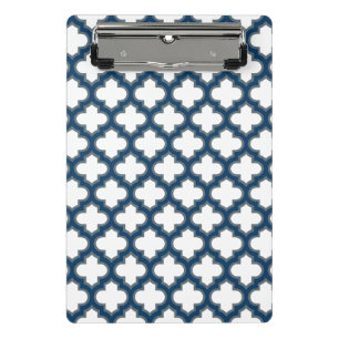 Minicarpeta De Pinza Trellis azul blanco y naval, Entramado, Quatrefoil