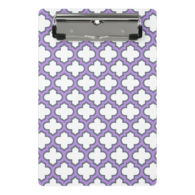 Minicarpeta De Pinza Trellis blanca y púrpura, Entramado, Quatrefoil (Anverso)