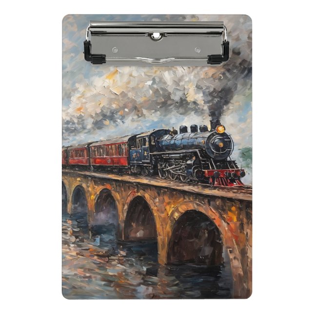 Minicarpeta De Pinza Tren de vapor en un puente - pintura al petróleo (Anverso)
