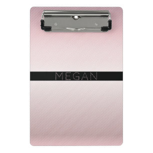 Minicarpeta De Pinza Tu Nombre Rosa Pálido Ombre y Rayas Blancas