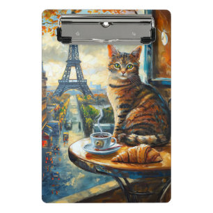 Minicarpeta De Pinza Una mañana en París   Gato atigrado en un café
