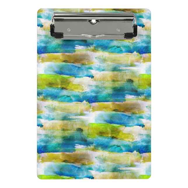 Minicarpeta De Pinza Verde abstracto de la acuarela, azul (Anverso)