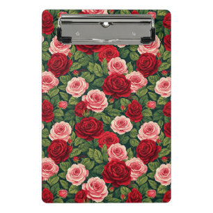 Minicarpeta De Pinza Vibrante patrón de rosa con rosas rojas y rosadas