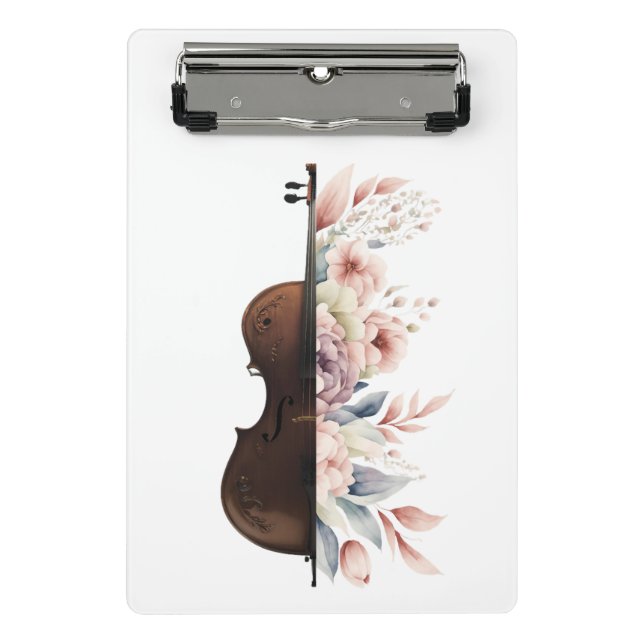 Minicarpeta De Pinza Violín con flores. (Anverso)