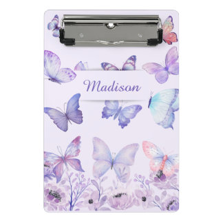 Minicarpeta De Pinza Watercolor Butterflies Wildflowers Garden Lilac