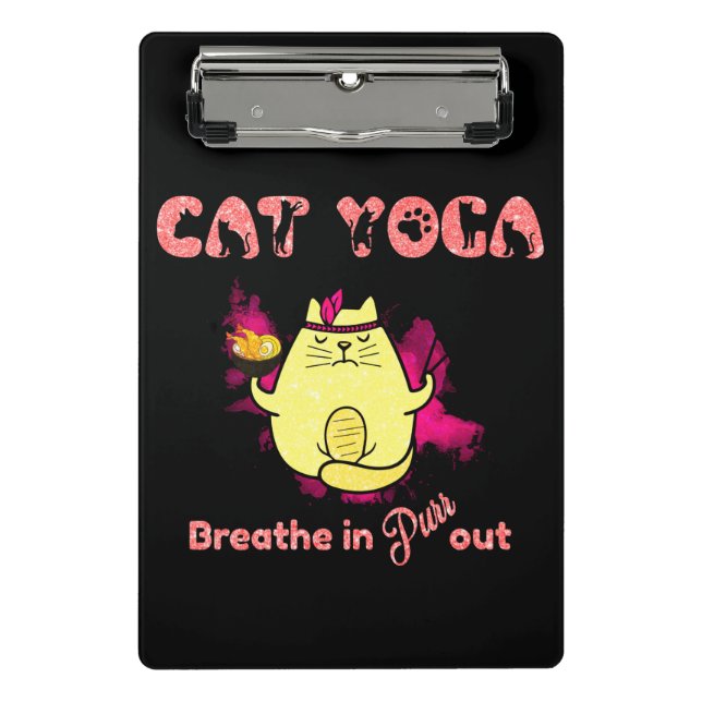 Minicarpeta De Pinza Yoga lindo gato - "Respira, sale" (Anverso)