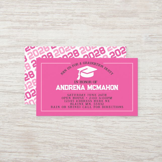 Minigraduación Rosa Única Invitaciones a Graduació (Hot Pink and White Mini Graduation Invites for Friends, Team Mates or as Inserts!)