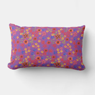 Minihuella floral retro en almohada lumbar magenta