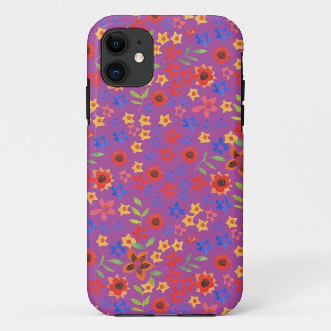 Miniimpresión floral retro en Funda Magenta iPhone (Reverso)